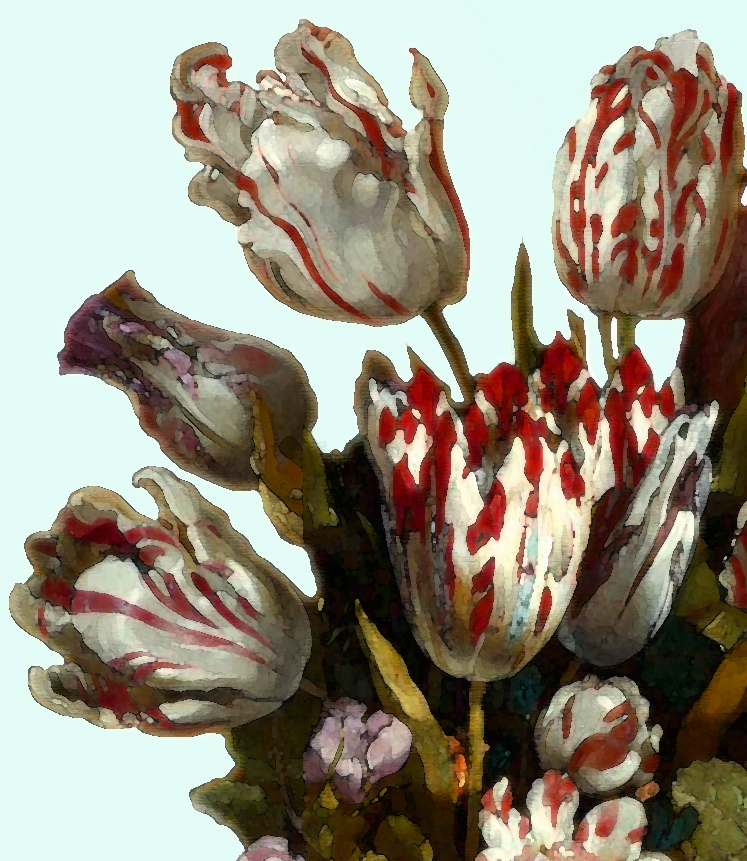 in the style of Hans Bollongier 1639  Still Life with Tulips  Digiatal media Anne corr v 2